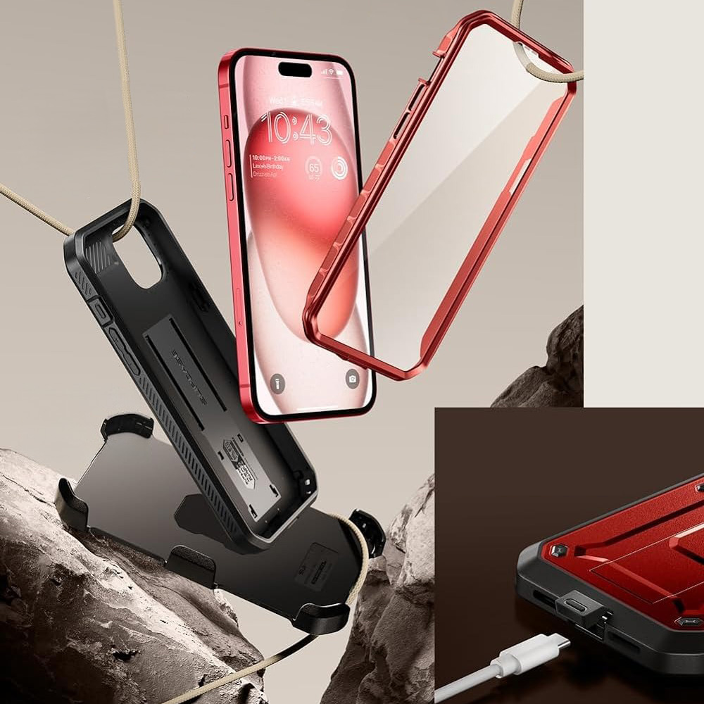 Etui pancerne Supcase Unicorn Beetle Pro do iPhone 15, czerwone